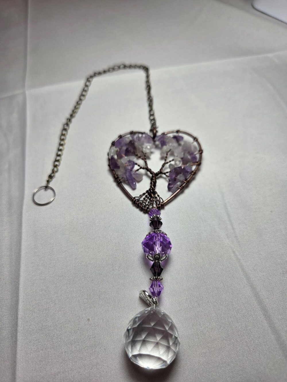 New Amethyst Heart Tree of Life Pendant 8 Inch Chain